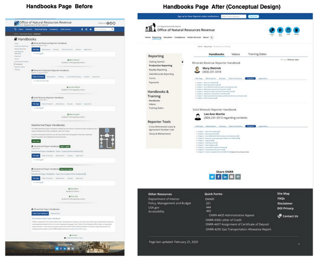 Handbook page before and after concepting.