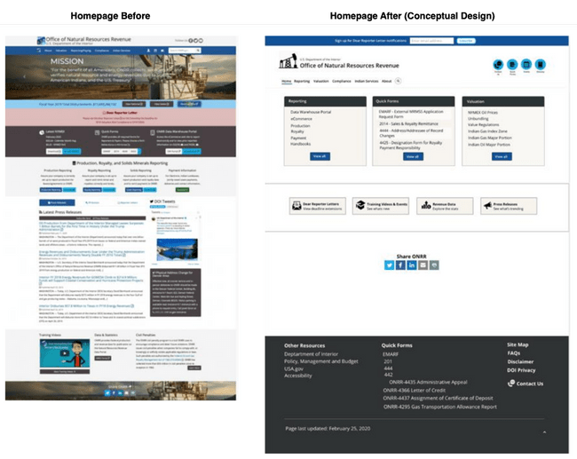 Homepage before and after concepting.