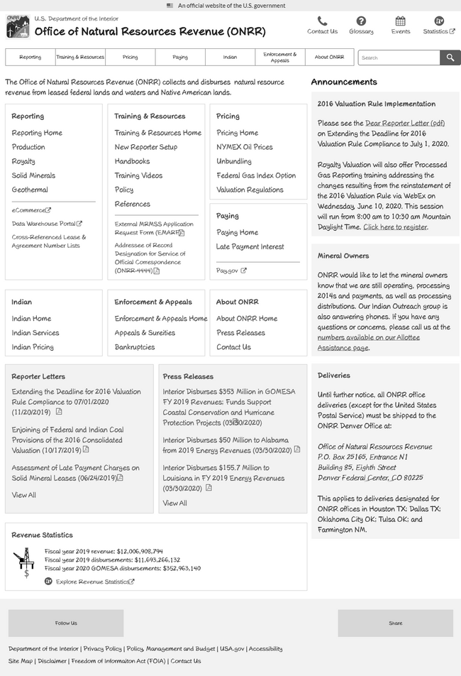 Initial wireframe of the homepage using the new categories.